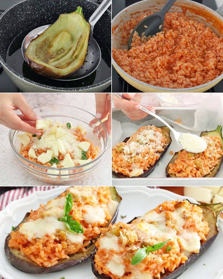 Melanzane ripiene di riso: la ricetta per un antipasto filante e saporito