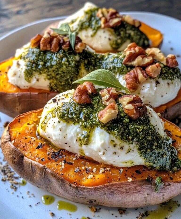 Patate dolci ripiene con burrata, noci tostate e pesto di salvia