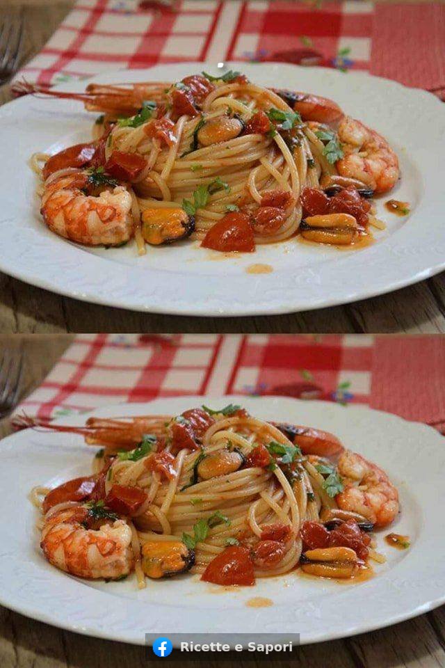 Spaghetti con gamberi e cozze