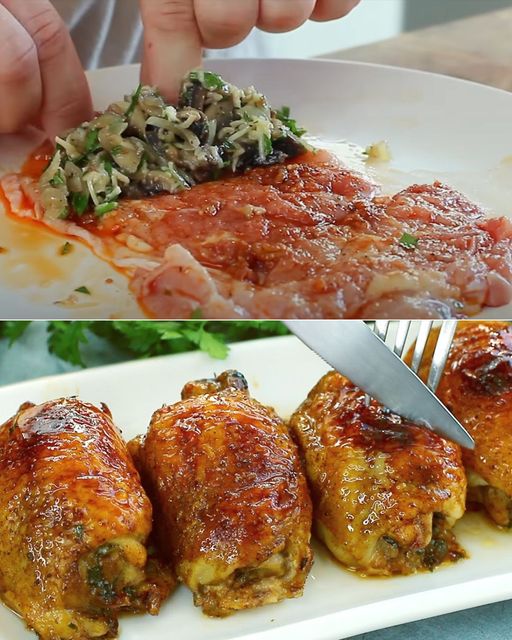 Cosce di Pollo Ripiene di Funghi e Formaggio