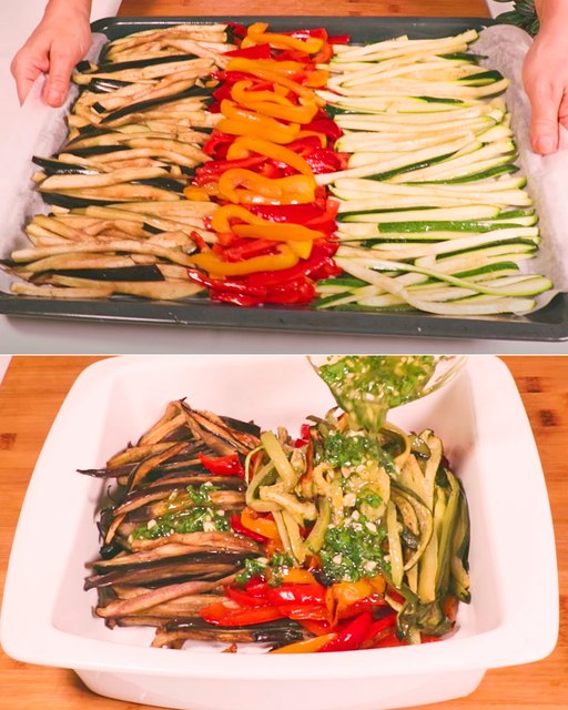 Taglia le verdure a listarelle, cuocile in forno e poi condiscile in questo modo! Saranno buonissime😋👉