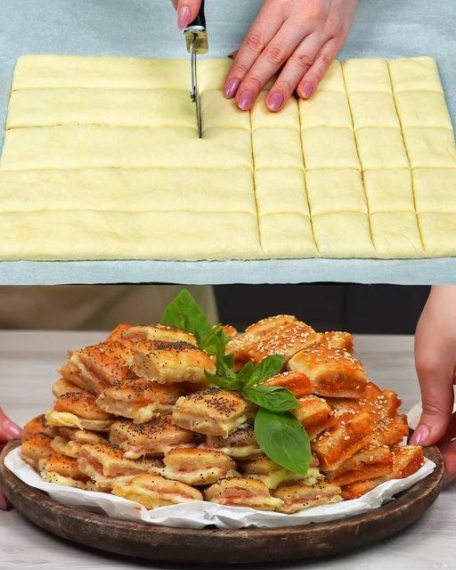 Pasta sfoglia salata con salame e formaggio e salsa al formaggio e birra