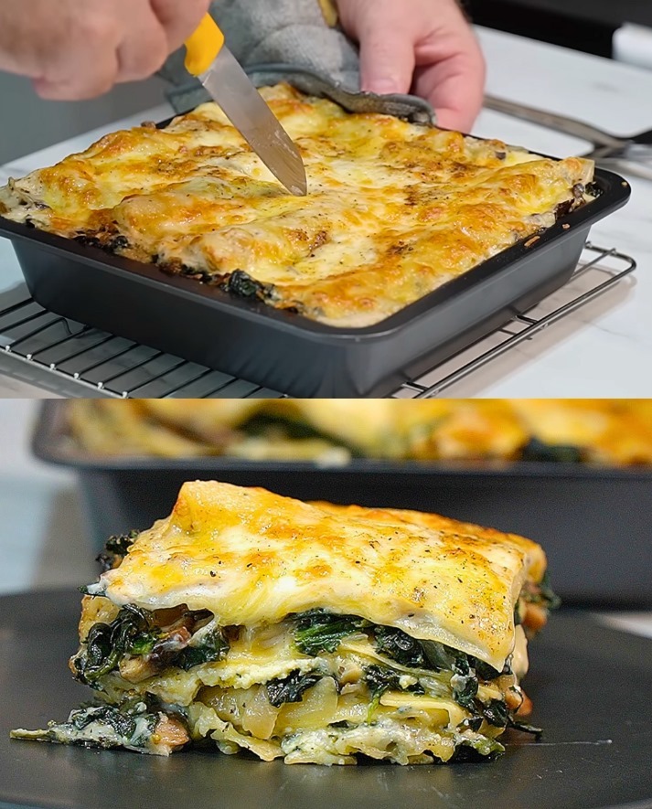 Lasagna cremosa ai funghi e spinaci