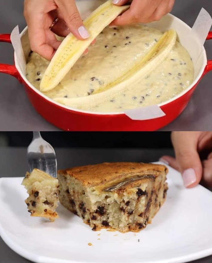 Torta di banane e gocce di cioccolato