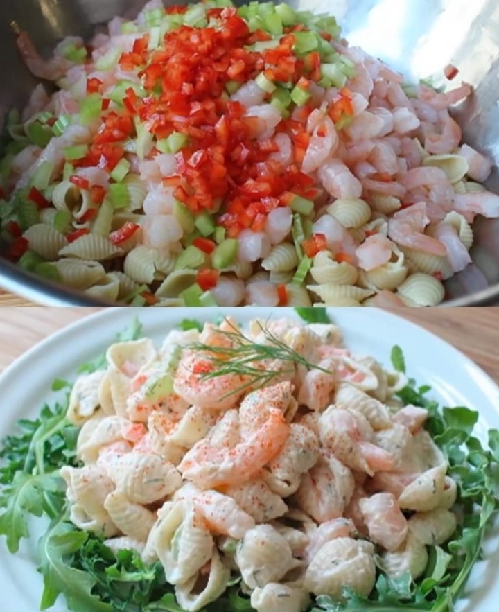 Insalata di gamberi e conchiglie di pasta