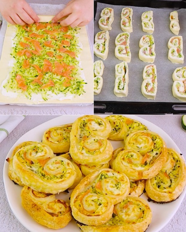 Palmiers di zucchine e salmone: un antipasto di pasta sfoglia sfizioso e facilissimo da preparare