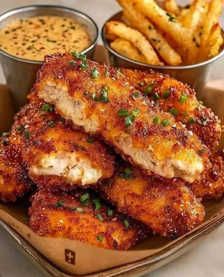 Pollo croccante con crosta di parmigiano e salsa cremosa all’aglio e al parmigiano