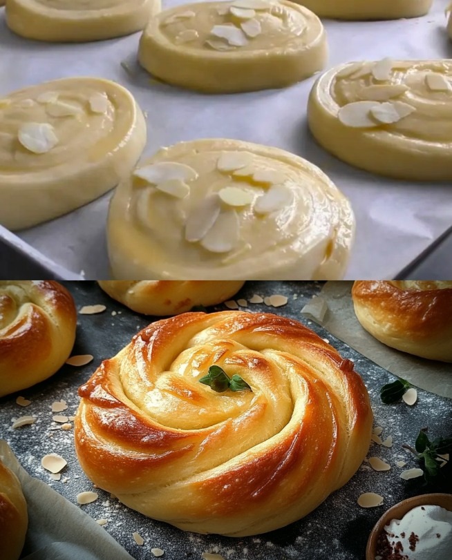 Rotoli Ripieni di Crema Pasticcera con Scaglie di Mandorle