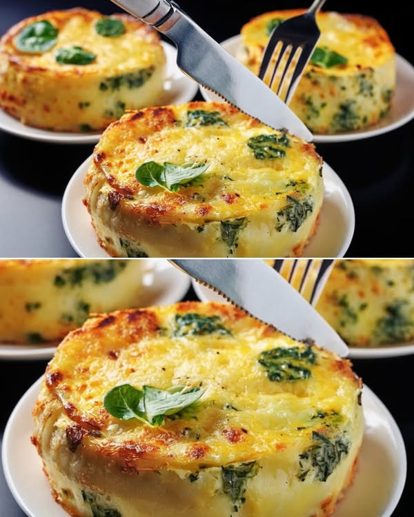 Patate al forno con formaggio e spinaci