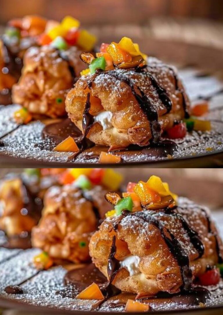 Tortelli fritti con ricotta, frutta candita e cioccolato