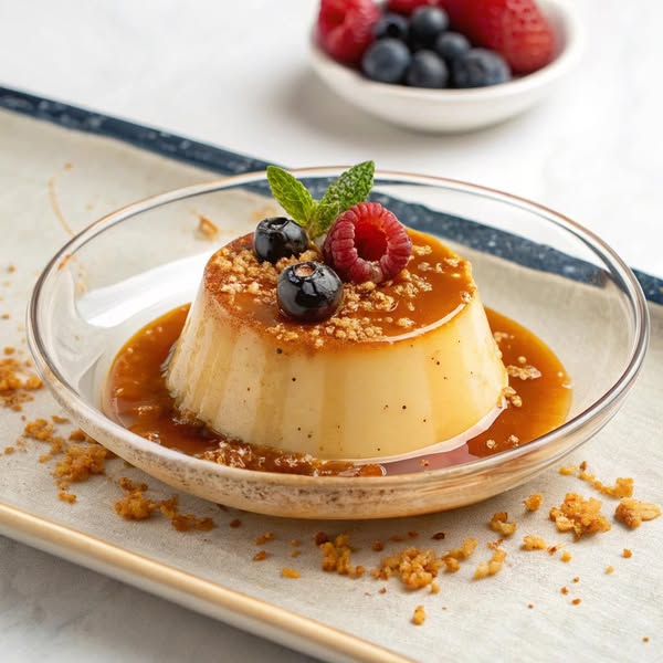 La panna cotta al caramello con panna montata