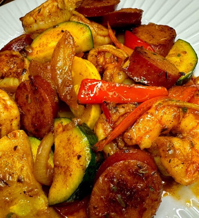 Zucchine, Zucca, Salsiccia e Gamberetti