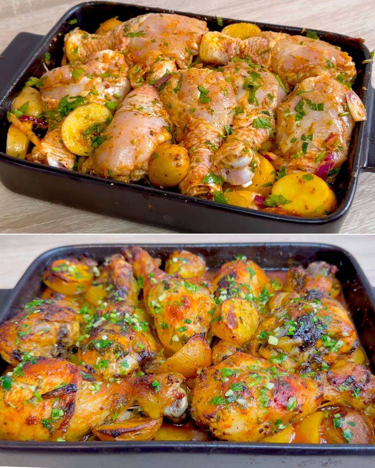 Pollo e patate al forno: una ricetta gustosa in una padella