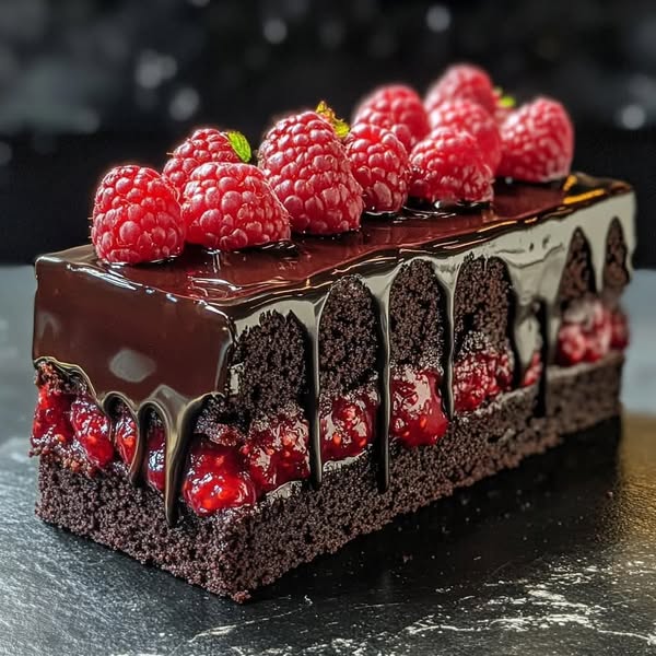 Torta tartufata al cioccolato fondente e lamponi