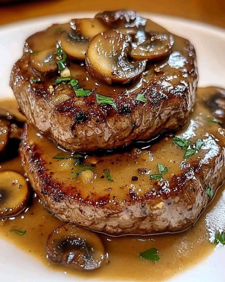 Bistecche di manzo con salsa ai funghi
