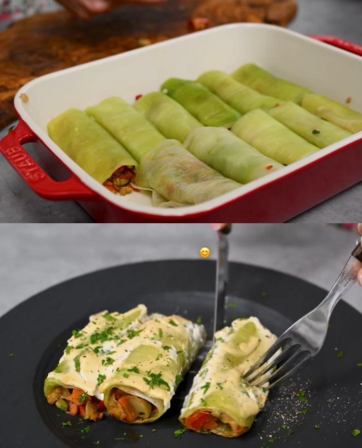 Rotoli di Porri con Ripieno di Noci e Verdure e Salsa Cremosa alla Senape