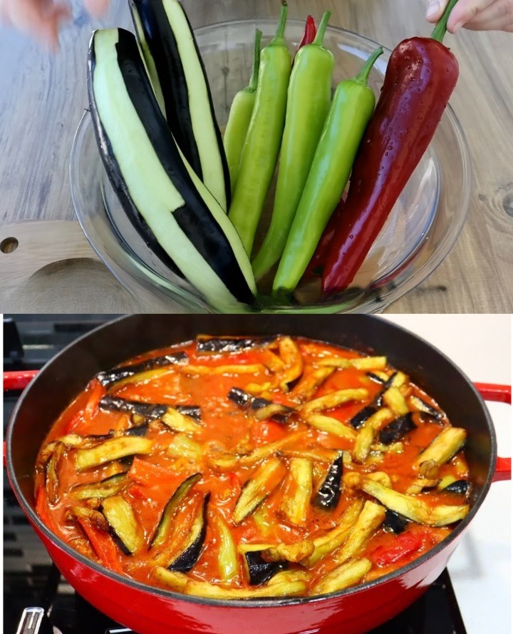 Vitello con melanzane e peperoni