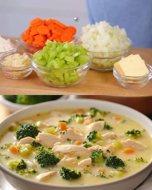 Sopa cremosa de pollo y verduras