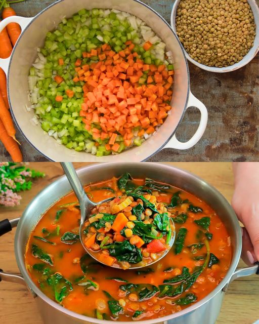 Zuppa di verdure abbondante con lenticchie