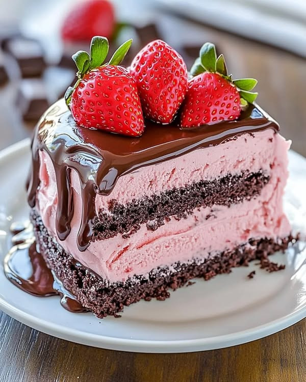 Torta gelato fantasia al cioccolato e fragole decadente