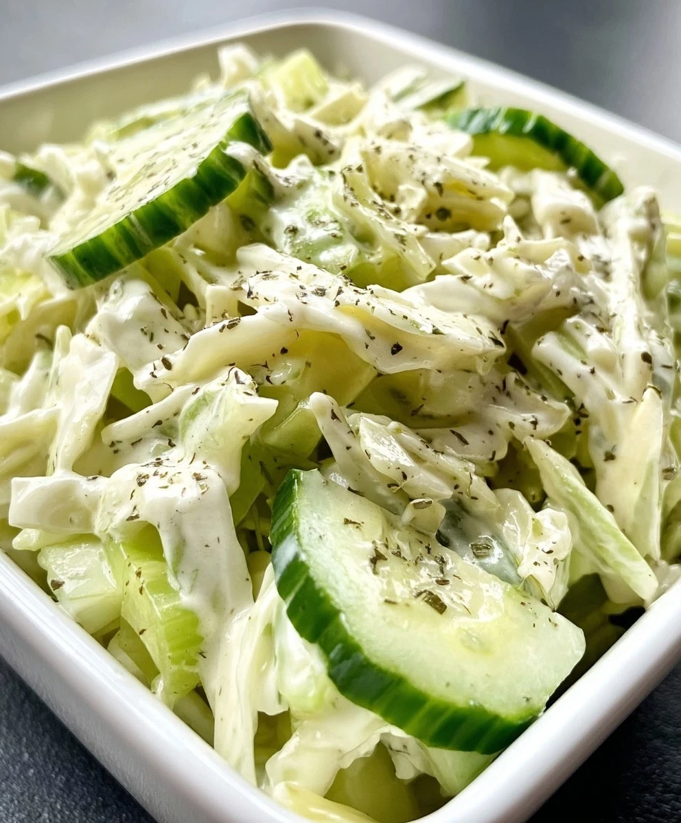 Ensalada de col cremosa y picante con pepinos y apio