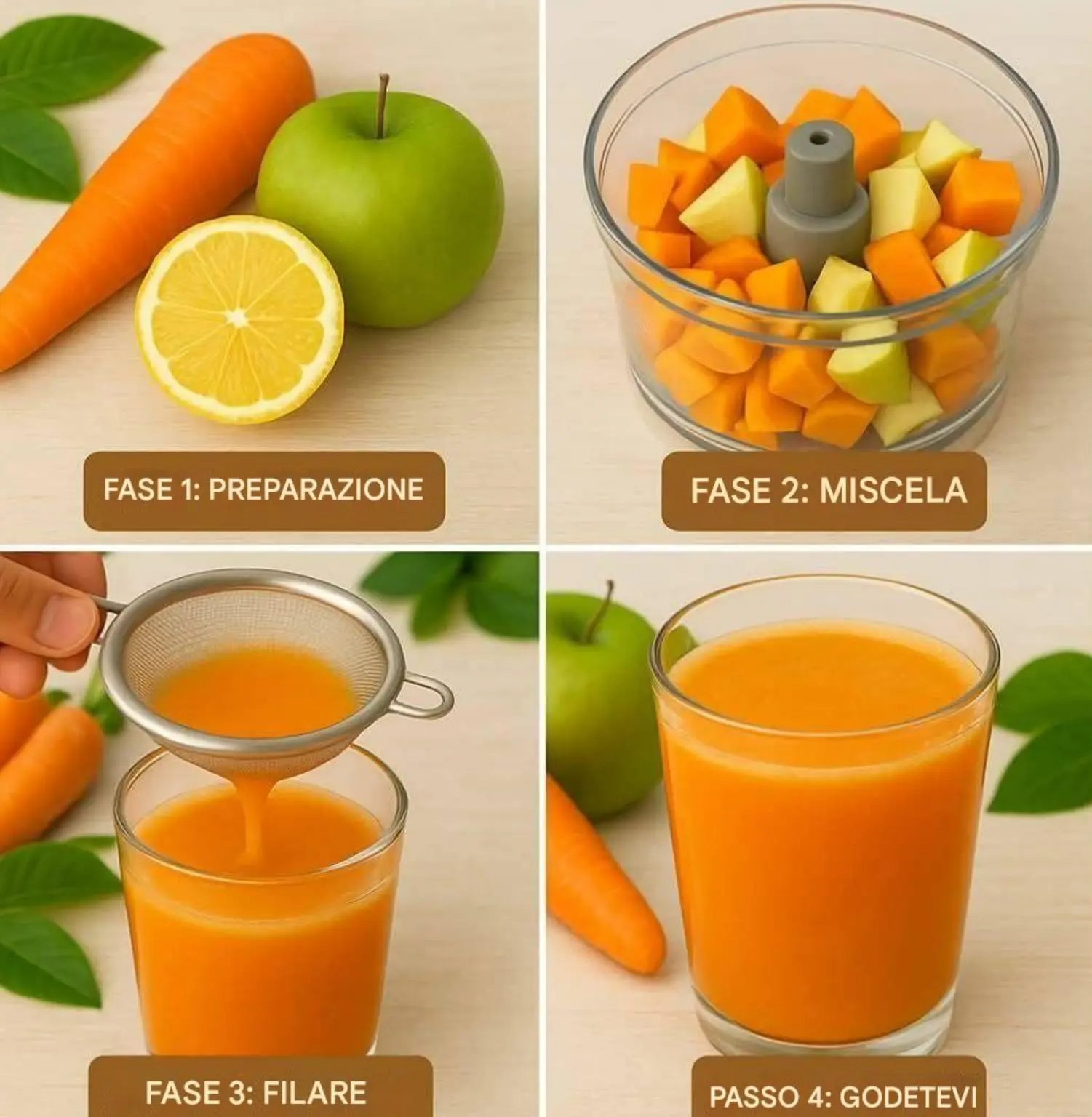 Succo di carota, limone/lime e mela