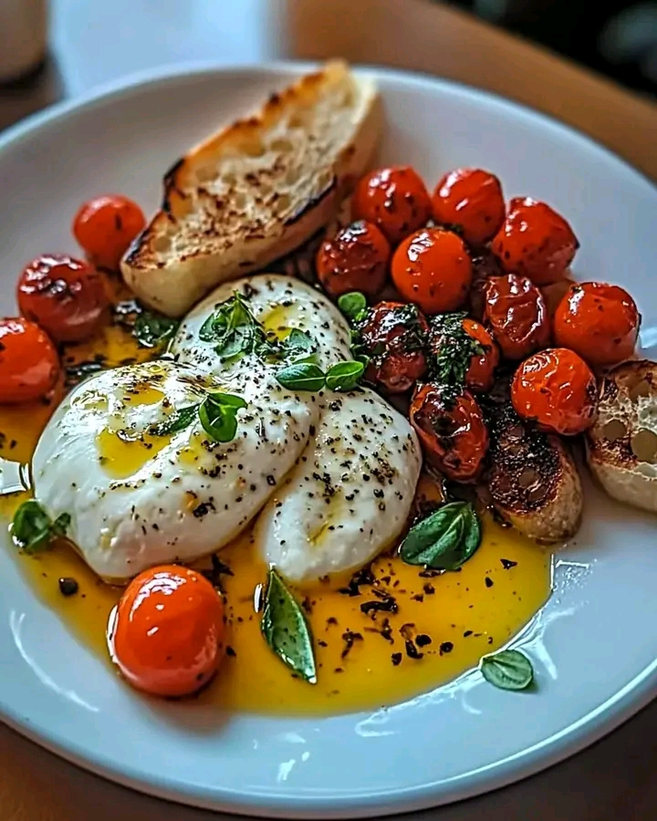 Pomodori Arrostiti con Burrata e Pane Tostato