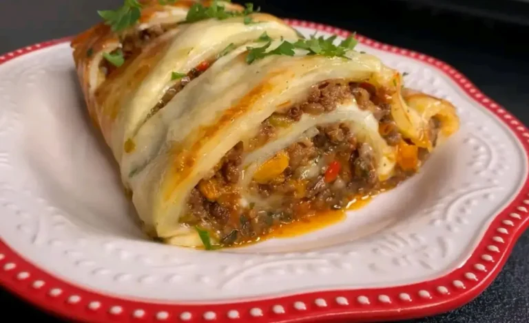 Sformato di patate al forno e manzo con mozzarella e peperoni colorati