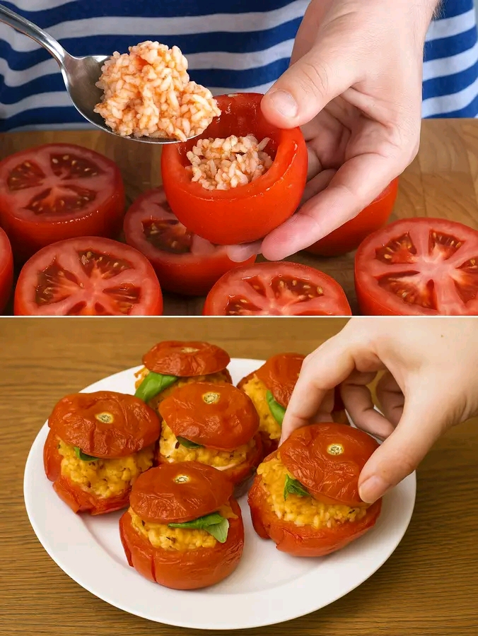 Pomodori ripieni di riso integrale e formaggio