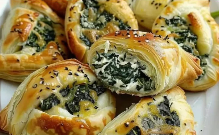 Quadrotti di pasta sfoglia con spinaci e formaggio