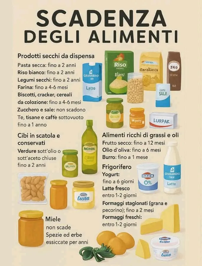 La lista degli alimenti che possono essere consumati anche dopo la data di scadenza