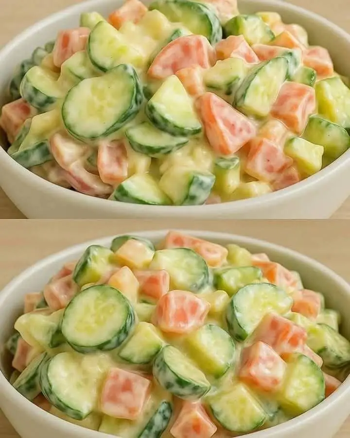 Ensalada cremosa de pepino con verduras