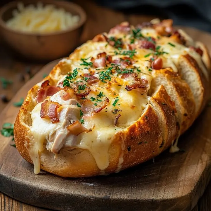 Pan relleno de pollo con queso y tocino